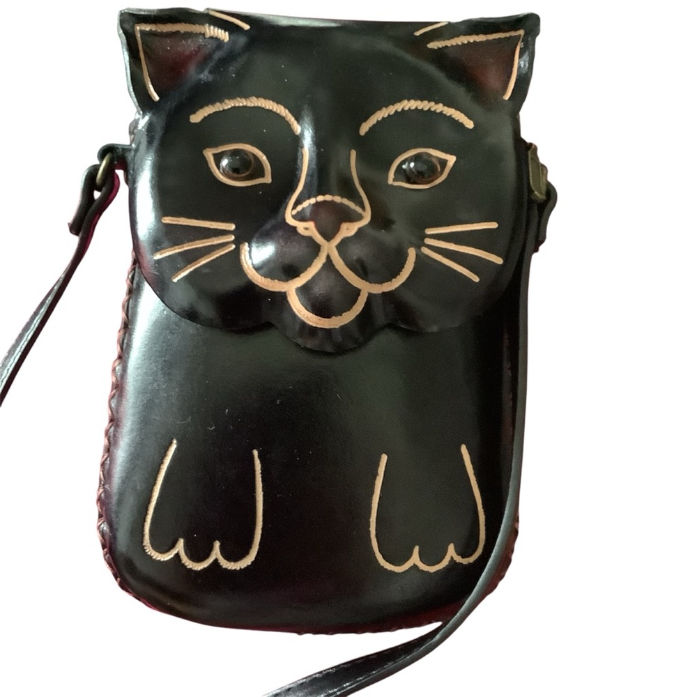 Black Cat Leather Crossbody Bag